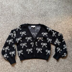 Black and White Bow Patterned Cardigan Sweater